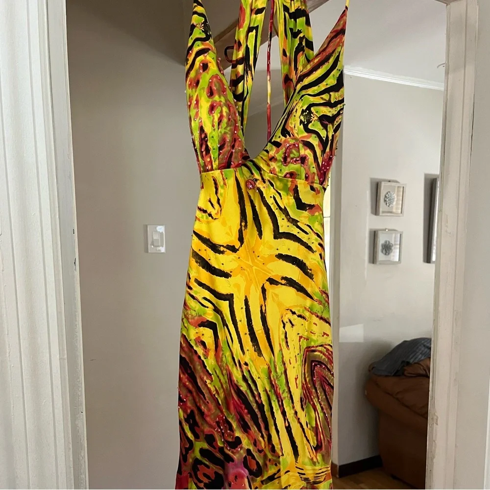 Hot yellow jungle print prom dress - Picture 5 of 5